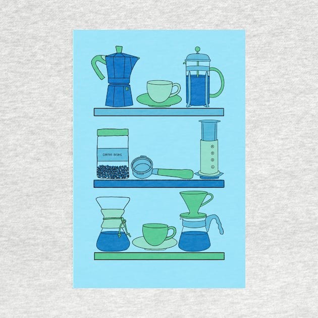 Coffee Shelves in blues and greens by Slepowronski